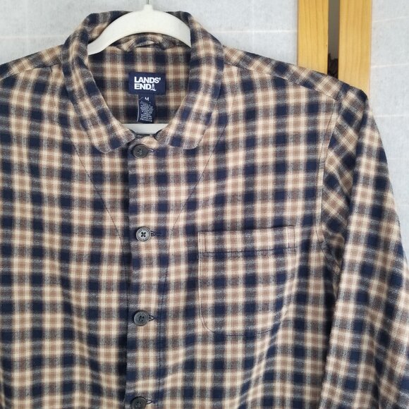 Men's Lands' End Flannel Pajama Shirt Long Sleeve Flannel Size Medium Blue Plaid - Picture 2 of 8
